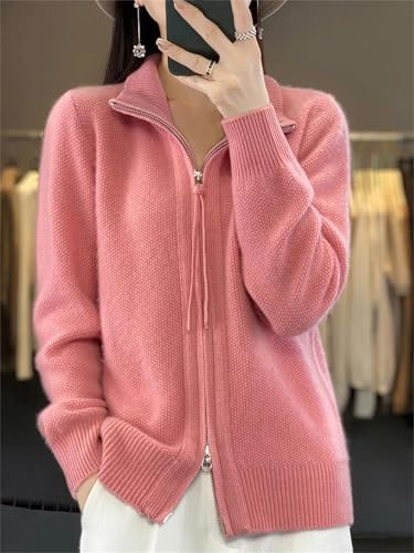 Women’S Stand-Up Collar Full Zip Cardigan Thick Warm Merino Wool Knitted Sweater Long Sleeve Casual Outerwear Top2