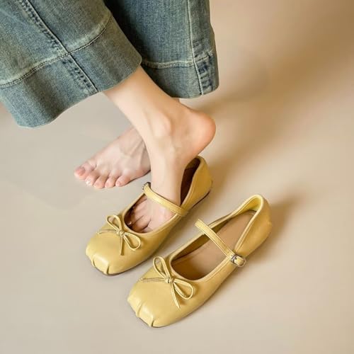 LUXINYU Women Bowknot Mary Jane Shoes Comfortable Round Toe Pu Leather Flats Buckle Strap Casual Ballet Office Shoes4