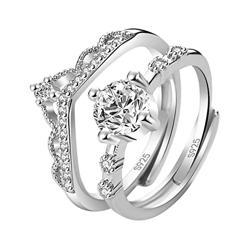 Colorful Outdoor 2 STK Zirkon. Diamant Ring Weibliche Mode Persönlichkeit Licht Luxus Öffnung Verstellbarer Königin Ringe für Eternal Hochzeit Frauen (White) Cover