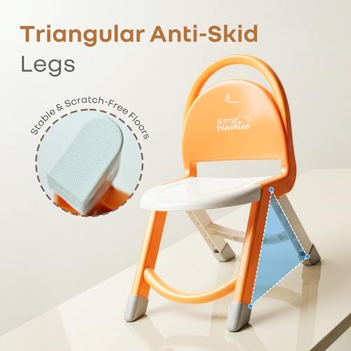 Image of R for Rabbit Jelly Bean Zippy Kids Folding Chair for 1-8 Years | Ergonomic Back Support | Lightweight & Portable | Stable Triangular Design | Indoor Outdoor Study Play Chair, Upto 40 kg (Orange White)