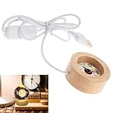 SUPVOX Base de Lámpara de Mesa de Madera de Caucho 5 Cm Ancho X 2 Cm Grosor Luz LED Cálida, Soporte Iluminado para Bolas de Nieve y Cristales, Base USB Recargable para Exhibición
