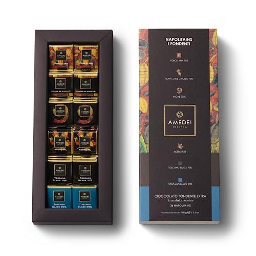Amedei - Idea regalo - Selezione I Fondenti con 36 napolitains assortiti - Porcelana, Blanco de Criollo, Nove, Acero 95, Toscano Black 70, Toscano Black 90, Cioccolato fondente da 95%, 90%, 75%, 70%