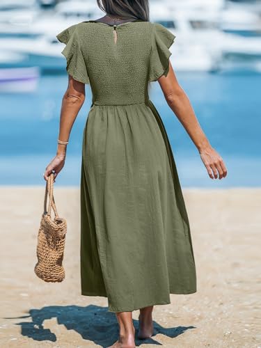 Image of CUPSHE Women's Summer Dress Square Neck Striped Smocked Dress Ruffled Cap Sleeves Dress A Line Maxi Formal Dress
