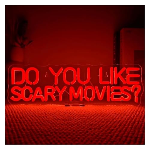 Enseigne néon Aimez-vous les films d'horreur 42x21cm à éclairage LED intense pour salle de jeux