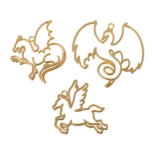 hetuioiyster 3Piece Dragon Horse Rahmen Anhänger Lünette Einstellung Cabochon Einstellung UV Harz Schmuck Fotoalbum Cover