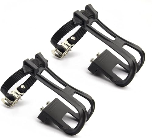Eyooia Toe Clip and Strap for Bike Pedal, 1-Pair Heavy-Duty Nylon, Universal Adjustable Fit for Road & Mountain Bicycles (Black)