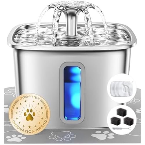 Veken Innovation Award Winner Stainless Steel Cat Water Fountain, 108oz