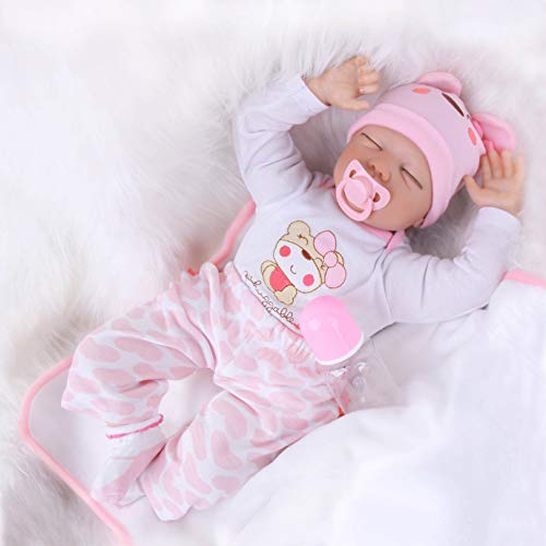 HRYEOY 55 cm Baby Reborn Mädchen Augen Geschlossen Puppen Leborn Real Mädchen Silikon Geschenk