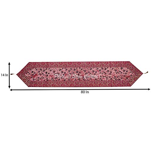Image of Decorative Dining Table Runner Magenta Purple 6 Feet Party Decor Floral 72 Inch Long Banarsi Brocade Jacquard Embroidered Ari Zari Tablecloth Rectangle (72 x 14 Inch)