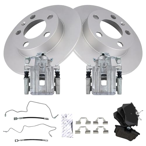 Image of TRQ Rear Brake Pad and Rotor Set Ceramic Coated Calipers Compatible with 2000-2002 2006 Audi TT 2000-2002 2006 TT Quattro 1999-2004 Volkswagen Jetta