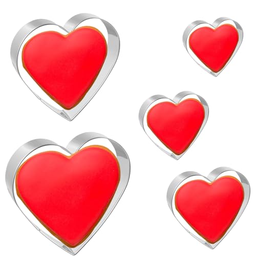 JOB JOL Heart Cookie Cutters 5 PCS, 2\'\' to 4\'\', for Valentine\'s Day