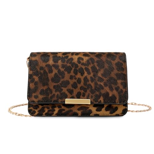 FANDARE Leopardo Bolso Bandolera Mujer Bolso de Hombro Bolso Tote de PU Cuero Bolsa Crossbody con Cadena desmontable para Trabajo, Oficina, Viaje Marrón Oscuro