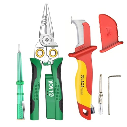 LAOA Wire Stripper with Electricity Measurement,8-in-1 Wire Stripping Pliers for Cutting,Pulling Wires,Cable Scissors for Scraping,Pressing Wires,with Voltage Test,with LA119716 Insulation Knife