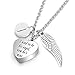 Produktbild Minyose Edelstahl Einäscherung Urne Schmuck Mit Brief Medaillon & Engelsflügel Charme Anhänger Memorial Ash Andenken Halskette 11111