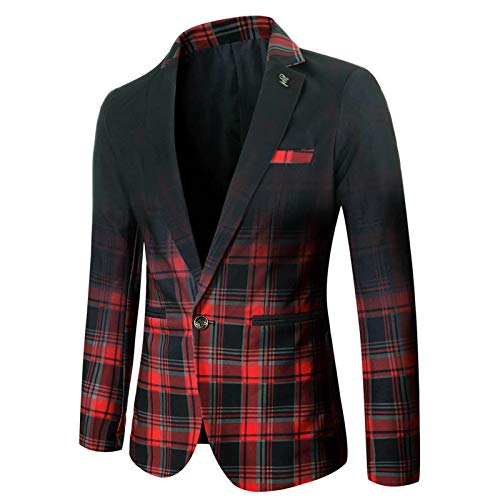 2021 Blazer Hombre Chaquetas de Traje Slim fit Blazer de un Pecho Impresión a cuadros Moda Negocio Abrigo Esmoquin Traje Casual Otoño e invierno Manga Larga Otoño e invierno Adecuado Fiesta Boda