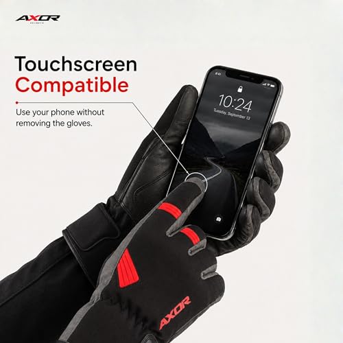 Image of Axor Sela Waterproof Riding Gloves:Insulated /Touchscreen-Friendly /Full Gauntlet with PVC Knuckle Protection & Sport Touring Fit for All-Weather Performance-Black Grey-M
