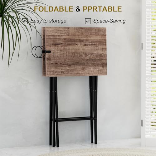 Image of VECELO Folding TV Tray for Eating Set of 4, Portable Dinner /Snack Table with Cup Holder for Couch, Living Room and Small Space, Coffee & Black