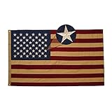 Homissor Vintage American Flag Cotton Flags 3x5 Tea Stained USA Flags Embroidered Star Heavy Duty US Flag Sewn Stripes for Indoor