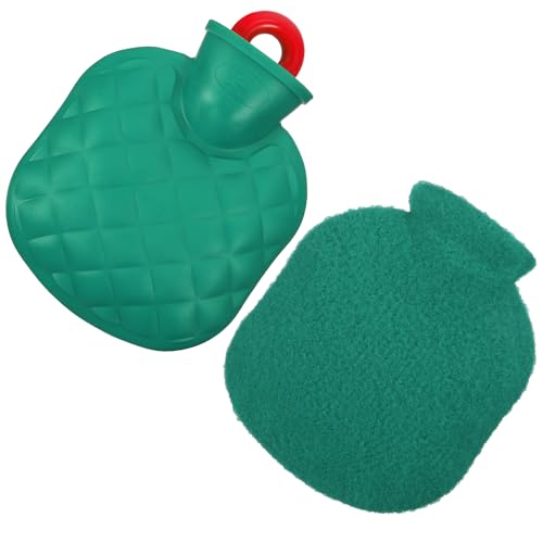 Hot Water Bottle, Small Hot Water Bottle with Cover Hand Warmer with Soft Premium Faux Fur Cover 2-in-1 Bottles for Cold & Hots Compress Bag for Women Seniors(Green,350ML)