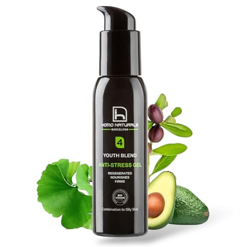 Homo Naturals Gel antiarrugas hombre Natural - Hidratante facial hombre ácido hialuronico y Bakuchiol - Crema cara hombres - Crema antiedad - Tratamiento facial ideal piel grasa - 100 ml (Gel)