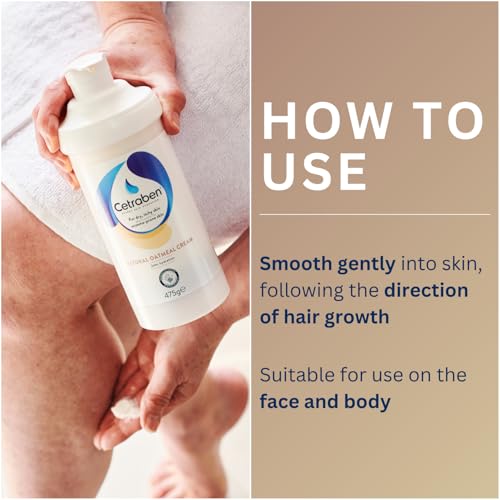 Cetraben Natural Oatmeal Cream, For Dry, Sensitive & Eczema-Prone Skin, Provides 24 Hour Hydration, Soothing, Lightweight and Quick Drying, For Daily use on the Body and Face, 1 x 475g - 4