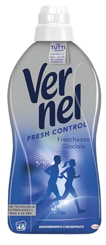 Ammorbidente Concentrato Vernel Fresh Control Freschezza Glaciale (48 lavaggi), Ammorbidente Concentrato per Tutti i Tessuti, con Controllo degli Odori di Lunga Durata
