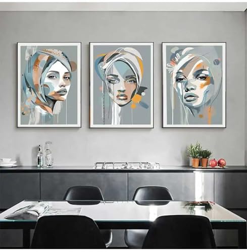 AINIBPO 3 telas abstratas boémias para parede, pintura contemporânea, retrato feminino, para decoração de sala de estar, 20 x 30 cm, sem moldura