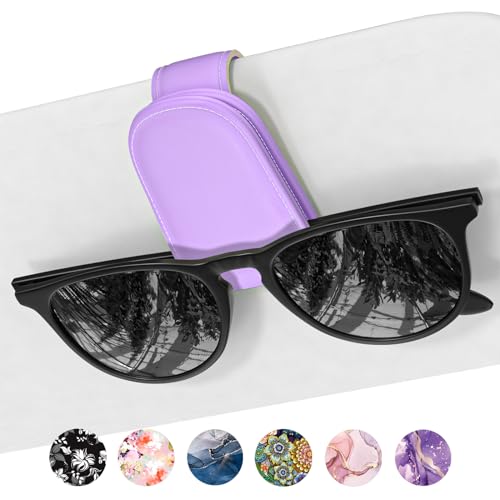 NPOOYI Sunglasses Holder for Car Visor, Magnetic Leather Sunglass Holder, Sun Visor Glasses Hanger Clip, Car Interior Accessories for Women Men, Fits Eyeglasses, Purple