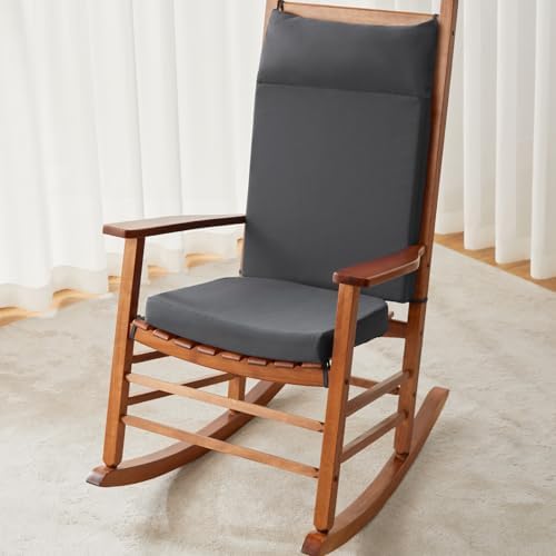 Waterproof Rocking Chair Cushions Outdoor & Indoor, Wooden Rocking Chair Pads, Non-Slip Large Glider Rocker Replacement Cushions with Pillow & Ties,Seat & Back Cushion for Rocker Grey