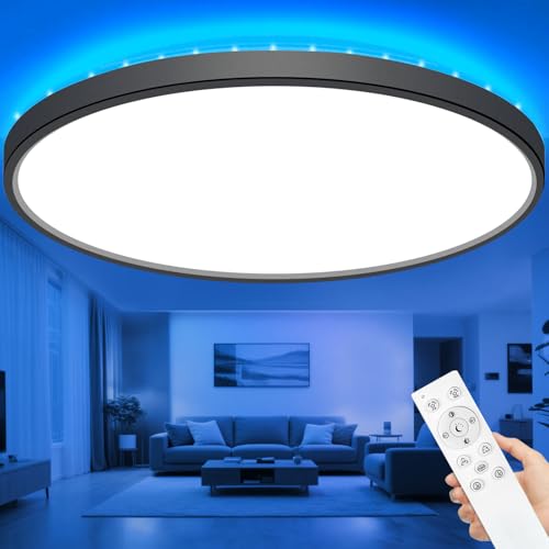 zemty 60CM Bathroom Lights Ceiling, 54W LED Ceiling Light Dimmable, RGB Color Changing Bathroom Light Ceiling with Remote Control, Timer & Memory Round Flush Ceiling Lamp for Bedroom Living Room