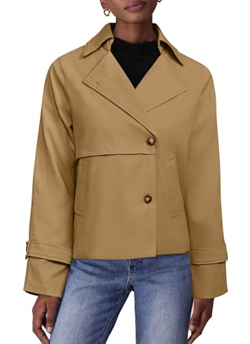 AGSEEM Women's Cropped Trench Coat Single Breasted Casual Lapel Spring Workout Short Jackets with Pockets Fall Fashion 2025