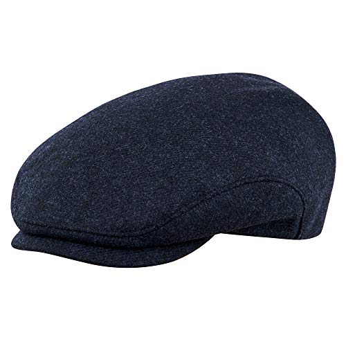 Sterkowski Derby Cap | 100% Merino Flat Cap für Herren | Klassische Winter Ivy League Cap mit gestepptem Futter, Marineblau / Schwarz, 7 3/4