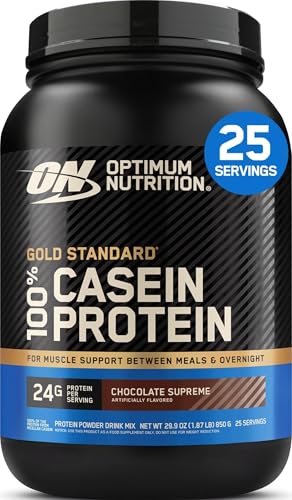 Image of Optimum Nutrition Gold Standard 100% Micellar Casein Protein Powder, Slow Digesting, Helps Keep You Full, Overnight Muscle Recovery, Chocolate Supreme, 2 Pound (Packaging May Vary) | 24g of 100% Micellar Casein Protein Per Serving, Slow Digesting, Helps Keep You Full, Overnight Muscle Recovery, Easy Mixing