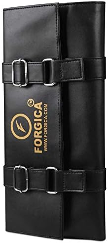 Forgica Hair Stylist Scissor Holder Gift For Men Pouch Cases for Hairdressers, Barber Shears Holder Salon Tools Holster Bag, Black PU Leather Roll-Up Organizer (Black)