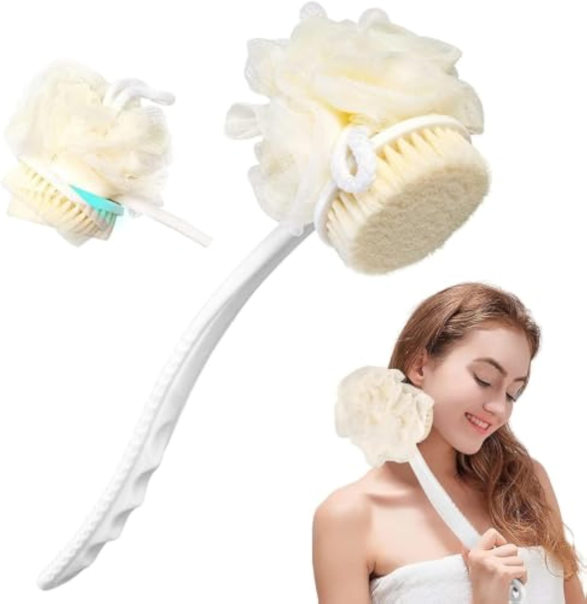 Bath Shower Brush with Loofah, 33 cm Long Handle