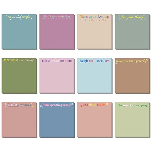 Zonon 12 Pieces Inspirational Sticky Notes 3 x 3 Inch Thank You Gifts Motivational Notepads Fun Positive Pads for Employee Appreciation Teacher Nurse Coworkers Work Studying Supplies(Colorful Style)