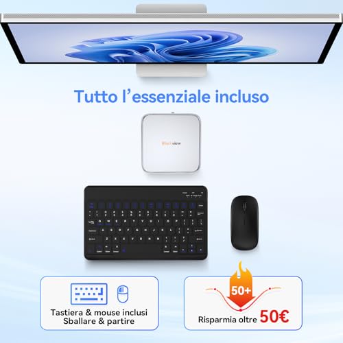 Blackview 【Set Completo】 MP50 Mini PC AMD Ryzen 5 (16GB RAM 512GB SSD) con Tastiera e Mouse Inclusi, Grafica Vega 8 Desktop PC, Win 11 Pro,HDMI/DP 4K@60Hz, WiFi 5/BT 4.2, Computer per Ufficio e Casa - Immagine 1