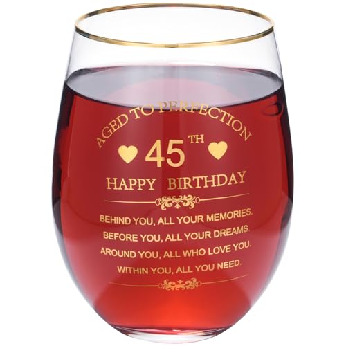Calltoge Inspirational 1981 45th Birthday Gifts for Women Men 15oz Wine Tumbler Red Wine Glass Cup Behind You All Your Memories Before You All Your Dreams