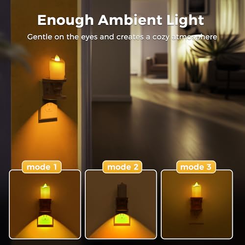 Image of L LOHAS LED Night Light, Flameless Candle Night Light, 2 Pack | 3 Lighting Model, Dusk to Dawn Sensor, 0-100LM Brightness Dimmable, Amber Light,Vintage Nightlight for Adults Hallway Bedroom