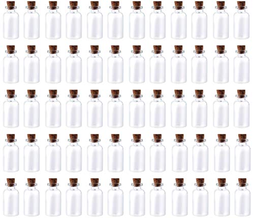 Present Avenue Mini Tiny Clear Glass Jars Bottles with Cork Stoppers for Arts & CraftsSize: 20mm x 10mm Diameter Pack of 60