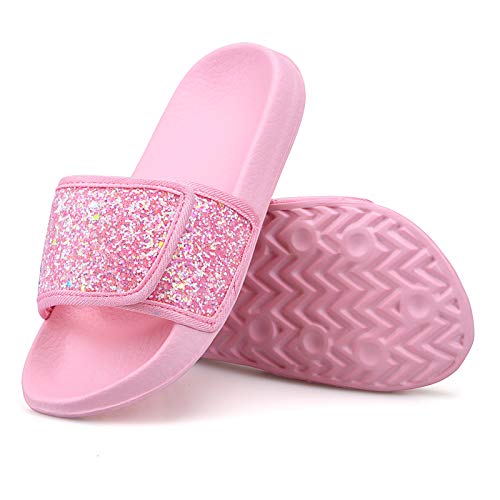 Mädchen Glitter Slider Mode Sommer Hausschuhe rutschfeste Sandalen Leichte Strand Pool Schuhe für Indoor Outdoor Rosa 33EU