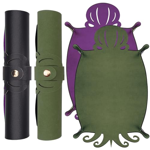 SIQUK 2 Pieces Dice Tray Octopus Rolling Trays PU Leather Dice Mat Folding Scroll Dices Holder Trays for D&D RPG Games (Dark Green, Violet)
