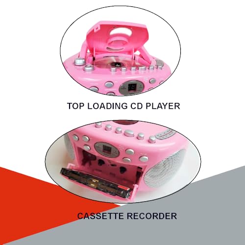 HANNLOMAX HX-323CD Portable CD Player, AM/FM Radio, Cassette Recorder, Records from CD or Radio, Headphone Jack, AC/DC Dual Power Source. (Pink) - Thumbnail 3