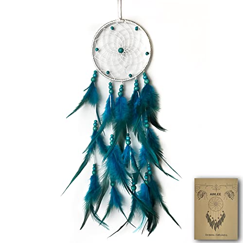 Blue Dream Catchers, Handmade Feather Native American Circular Net for Kids Bedroom, Car Interior Decoration, Wall Hanging Decoration Decor Nursery Wall Art Ornament Craft