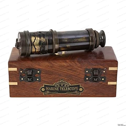 Replica of Vintage Nautical Handheld Brass Telescope with Wood Box - Nautical Captain Spyglass Telescope Cover