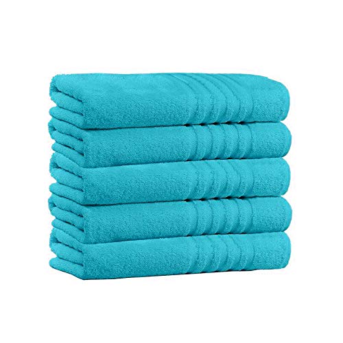 Nausha Pack of 5 Large Bath Sheets 100% Egyptian Cotton Super Soft Bath Sheet Towels (Aqua)