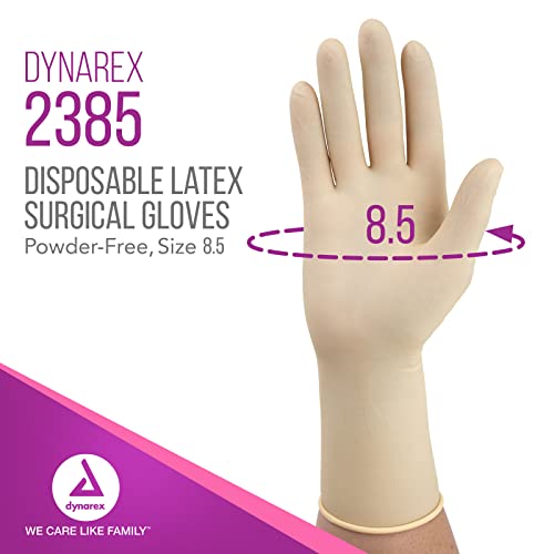 Dynarex Sterile Disposable Latex Surgical Gloves, Powder-Free, Sterilely Packaged In Pairs, Professional Medical And Healthcare Use, Veterinary Clinic, Bisque, Size 8.5, 1 Case Of 200 Pairs Of Gloves #TOP1