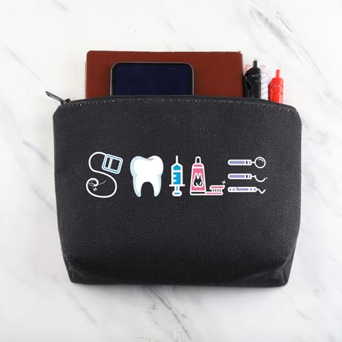 Image of MNIGIU Dental Assistant Gift Funny Dentist Gift Dental Smile Cosmetic Bag Dental Student Gift Dental Hygienist Gift (Smile Black)