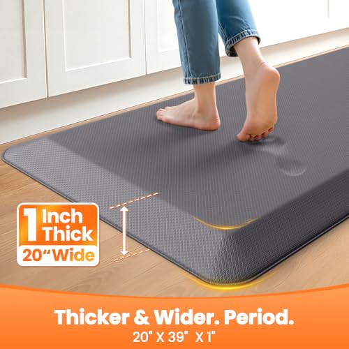 Image of Kitchen Mats for Floor, 1 Inch Extra-Thick Kitchen Rugs, Non-Slip & Waterproof Standing Desk Mat, Comfort Anti Fatigue Mats for Kitchen Floor, Home, Sink, Office (20 inch X 32 inch, Grey)