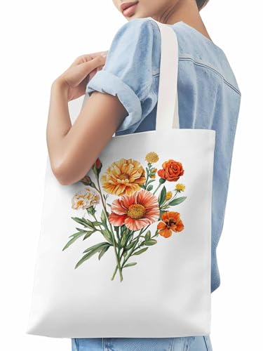Canvas Tote Bag, Spring Flowers Botanical Aesthetic Canvas Tote Handbags for Women Shoulder Bag3